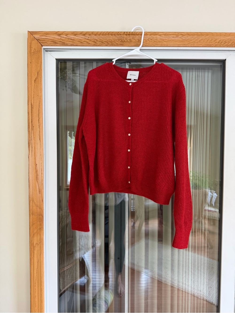NWOT Reformation Cece Alpaca Ribbed Pearl-Button Cardigan, Sundried Tomato
